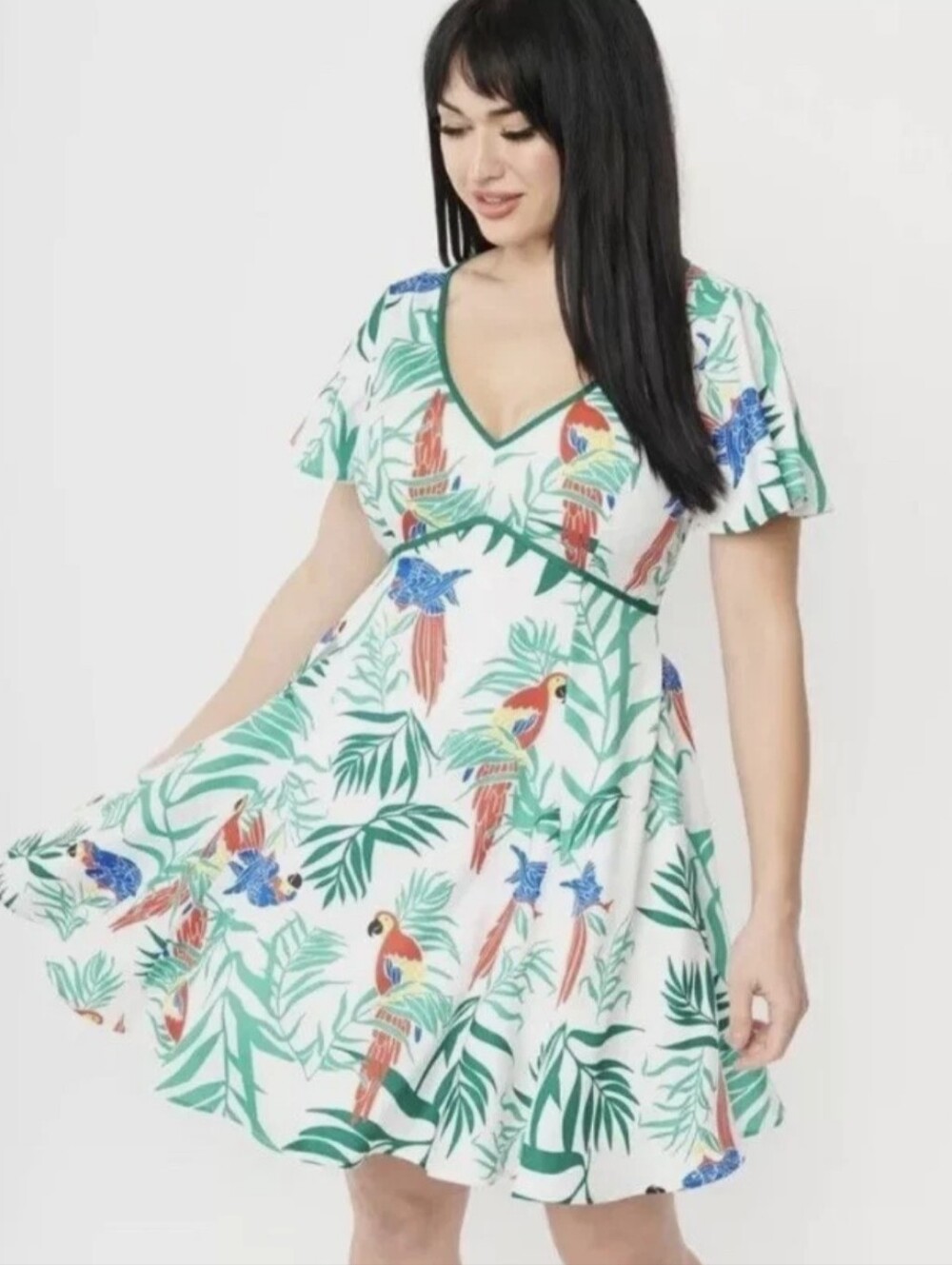 unique vintage parrot fit & flare dress small